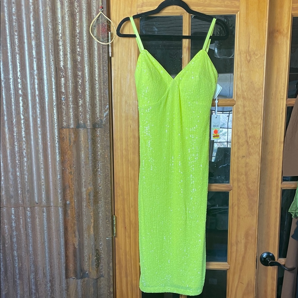 Siena Studio Neon Green Sequin Midi Dress